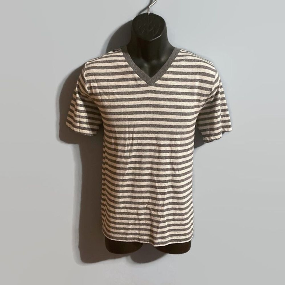 Arizona Jean Co. Men’s White/Gray Striped V-Neck Short Sleeve T-Shirt